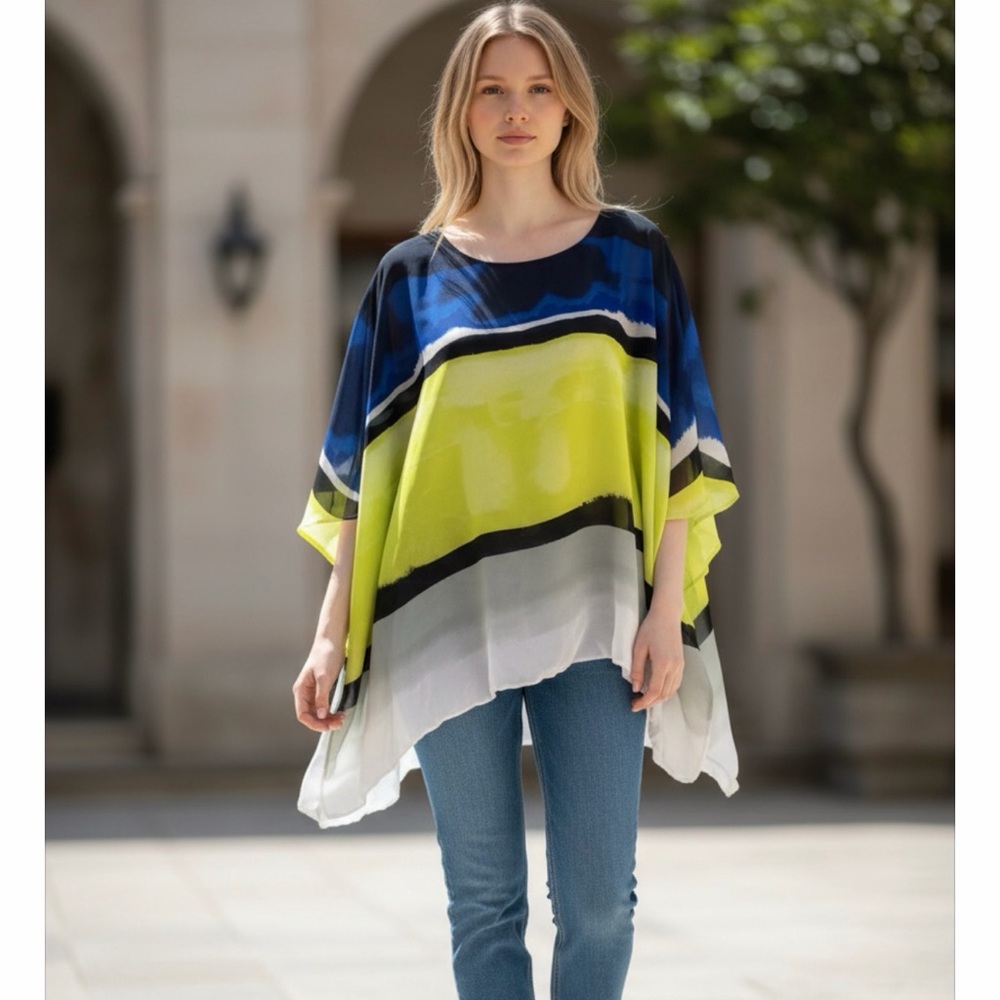 NWOT Alfani Women's Blue and Yellow TOP